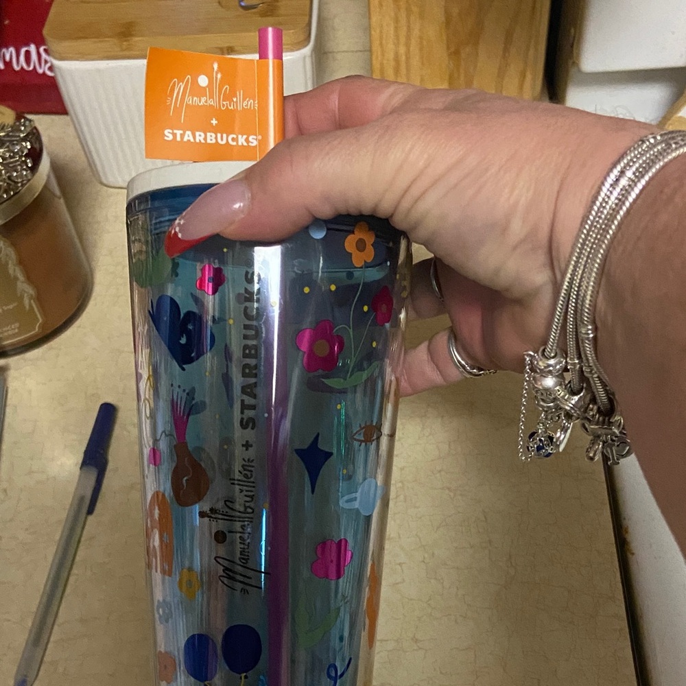 Starbucks Multicolor Floral Tumbler with Pink Straw